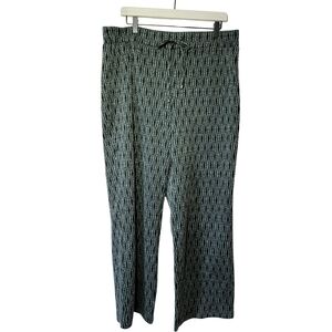 SOHO Black & Green Geometric Textured Wide Leg Pants Elastic Drawstring Waist XL